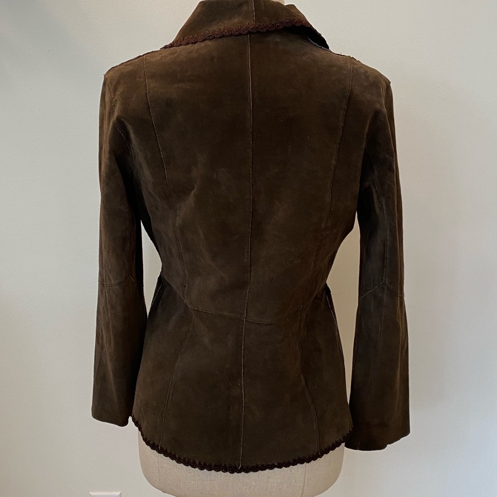 White Stag Womens Vintage Brown Suede Blazer w Macramé Trim Size 4/6 - Picture 5 of 11